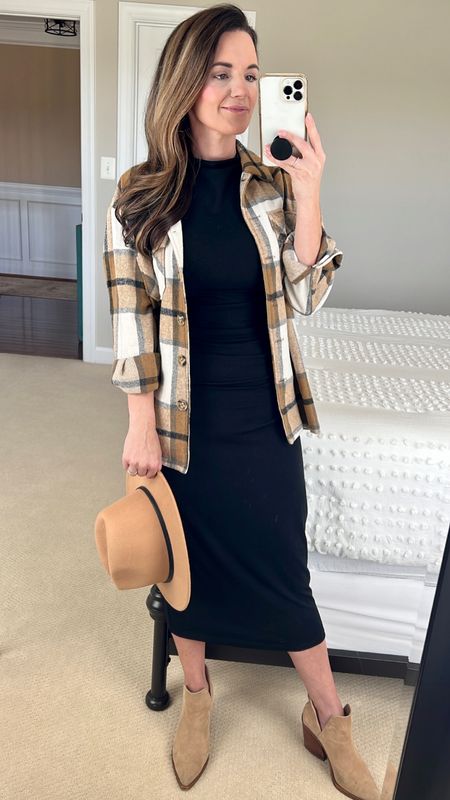 $25 LBD It's slimming, sleek and stretchy (not pregnant but it is bump friendly). Flannel is perfect for Fall. 
For ref I'm 5'3 and wearing size XS in the dress and S in the flannel.

#Ibd #littleblackdress #targetfashion #target #targetfinds #targetstyle #falldresses #falldress #fallstyle #fall #blackdress #maternity #bumpstyle #flannel #affordablefashion #casualstyle 

#LTKfindsunder50 #LTKstyletip