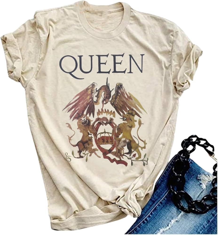 Women Vintage Rock Band T Shirt Fashion Music Graphic Tees Short Sleeve Casual Tops | Amazon (US)