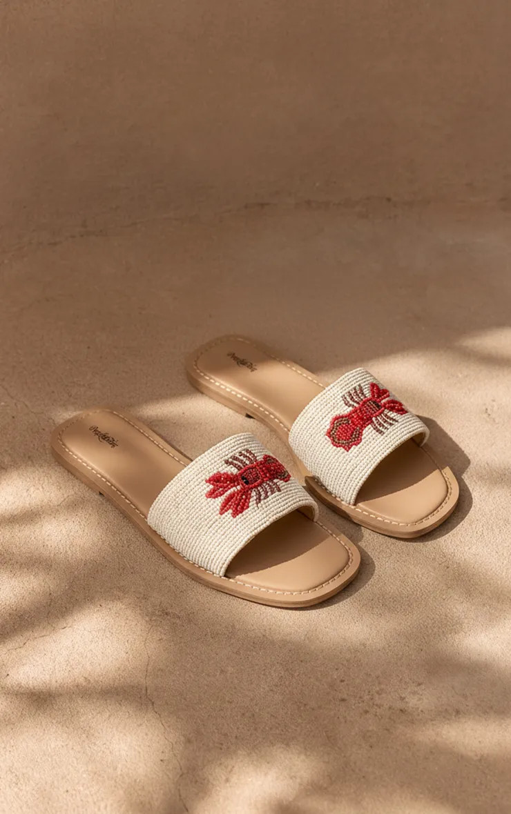 Cream Lobster Embellished Mule Flat Sandals | PrettyLittleThing | PrettyLittleThing UK