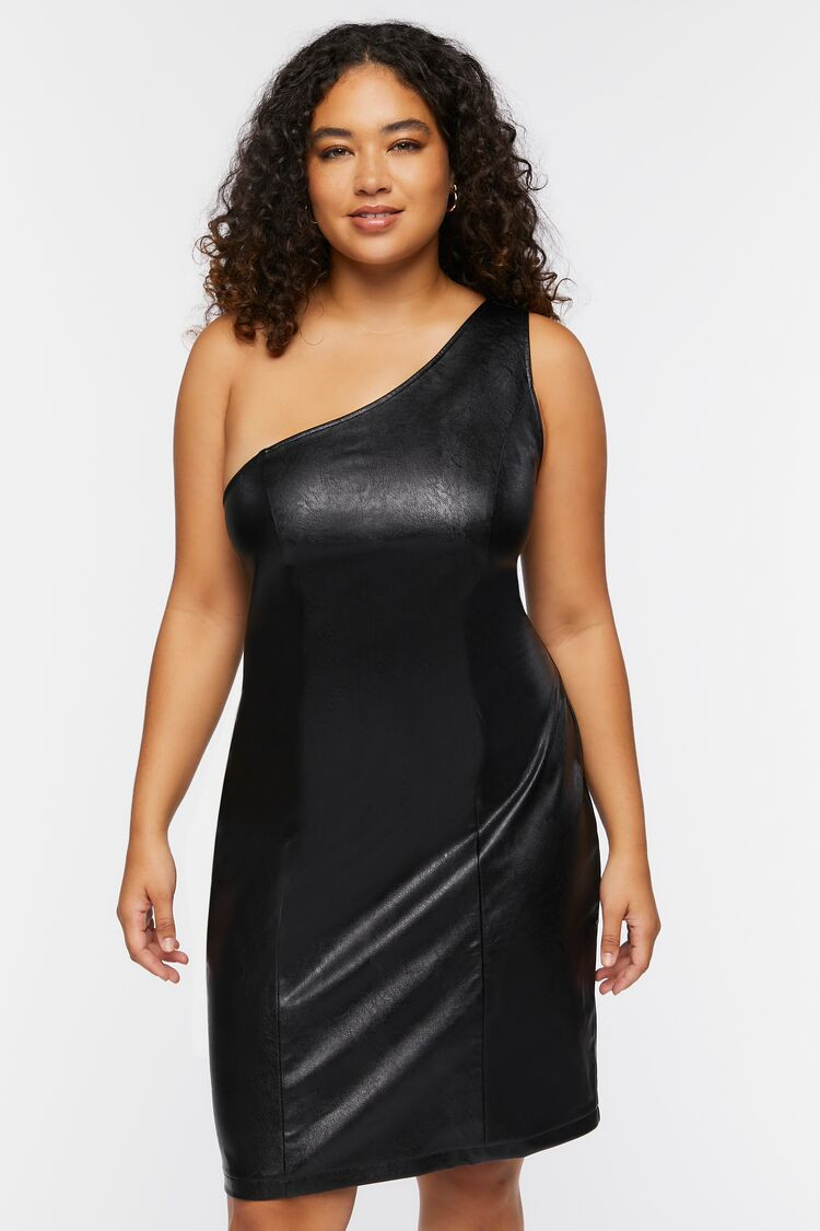 Women Faux Leather One-Shoulder Dress in Black, 1X | Forever 21 (US)