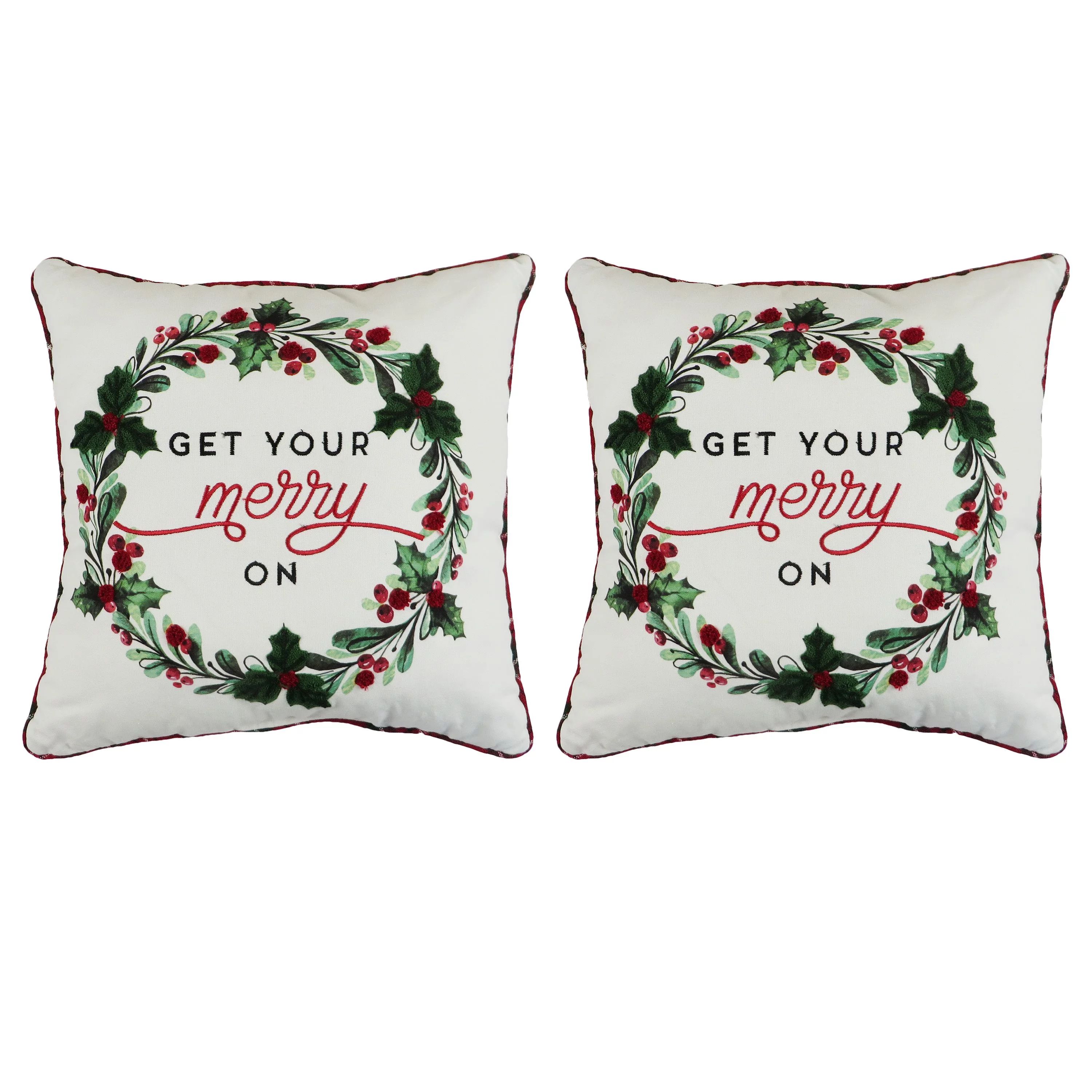 Holiday Time 2pack 14"x14" Merry On Wreath Pillows | Walmart (US)