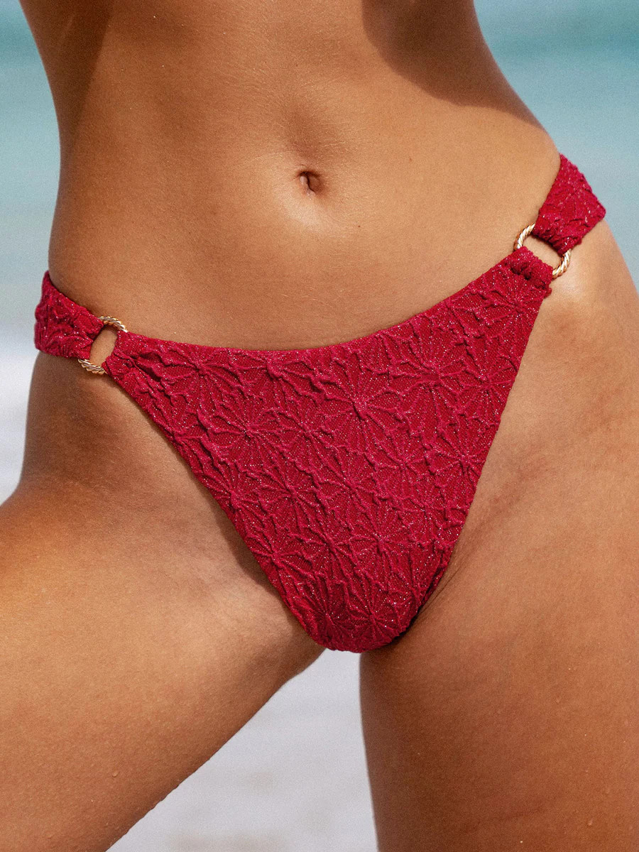 Wine Red Textured O-Ring Bikini Bottom & Reviews - Wine Red - Sustainable Bikinis | BERLOOK | BERLOOK