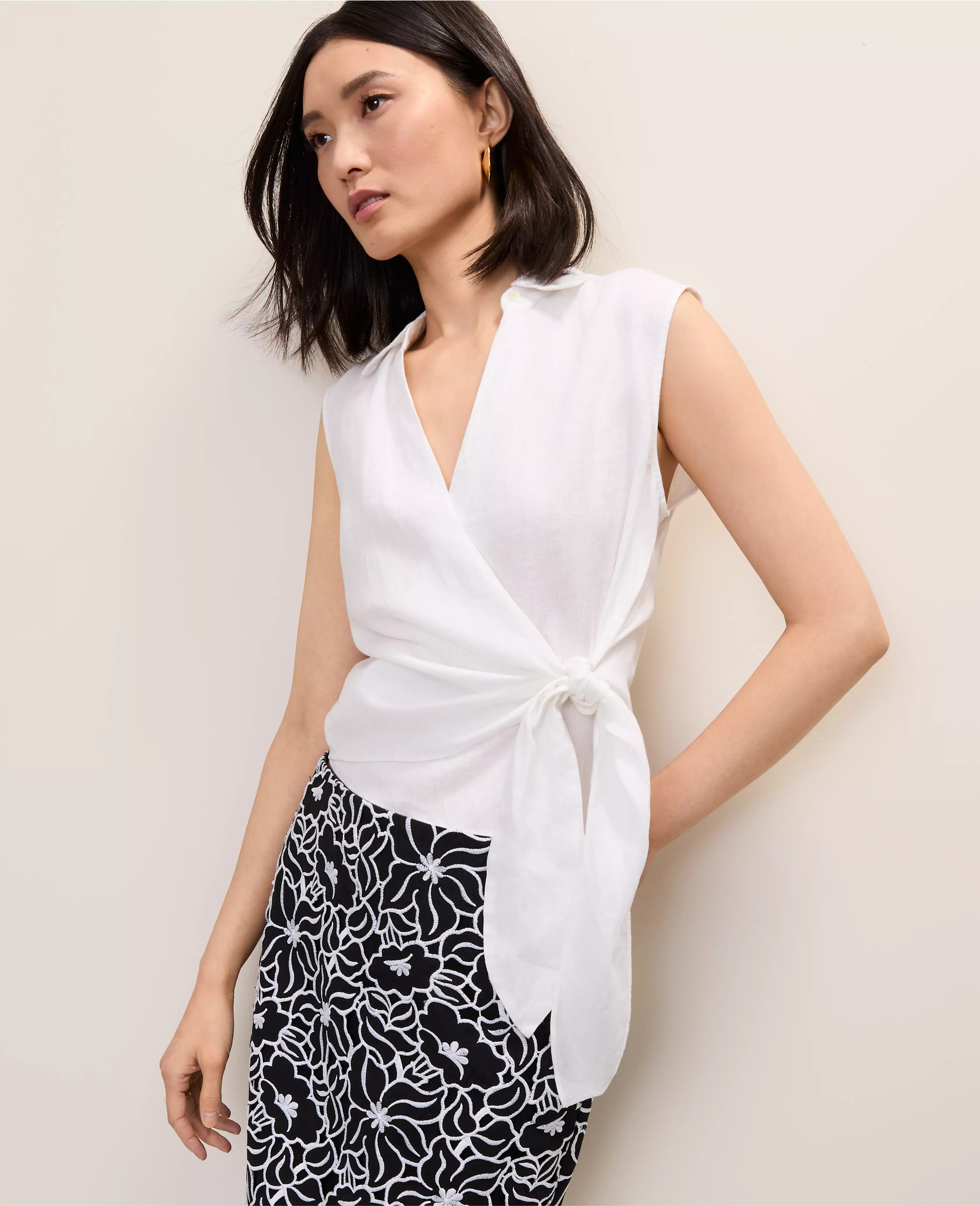 Tie Waist Blouse in Linen | Ann Taylor