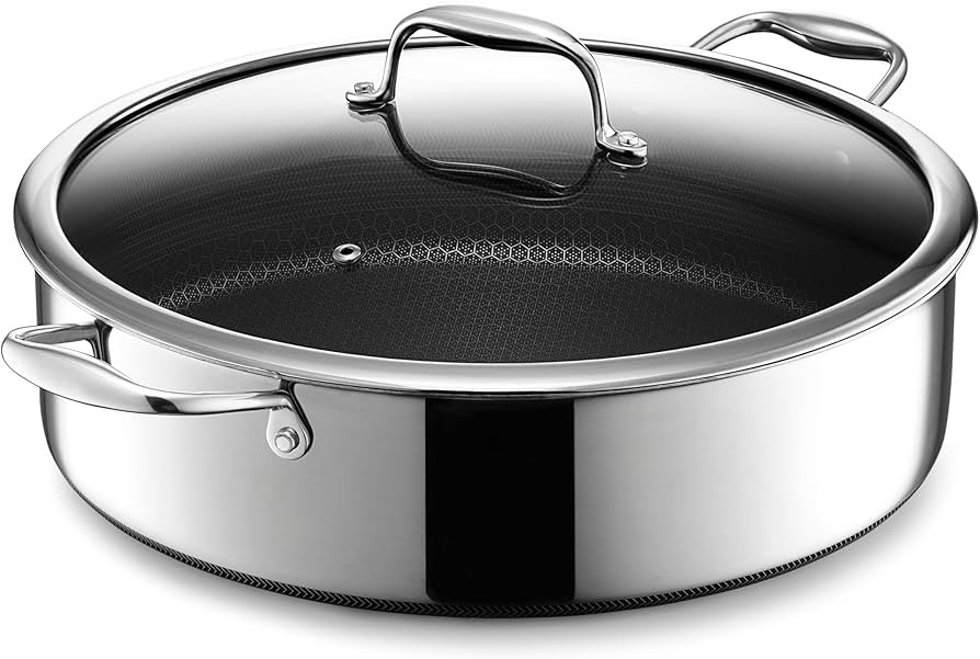 HexClad Hybrid Nonstick 7-Quart Saut\u00e9 Pan with Tempered Glass Lid, Chicken Fryer, Stay-Cool ... | Amazon (US)