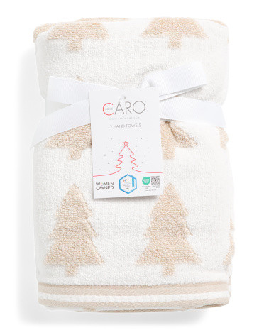2pk Striped Trim Tufted Tree Hand Towels | Cotton | Marshalls