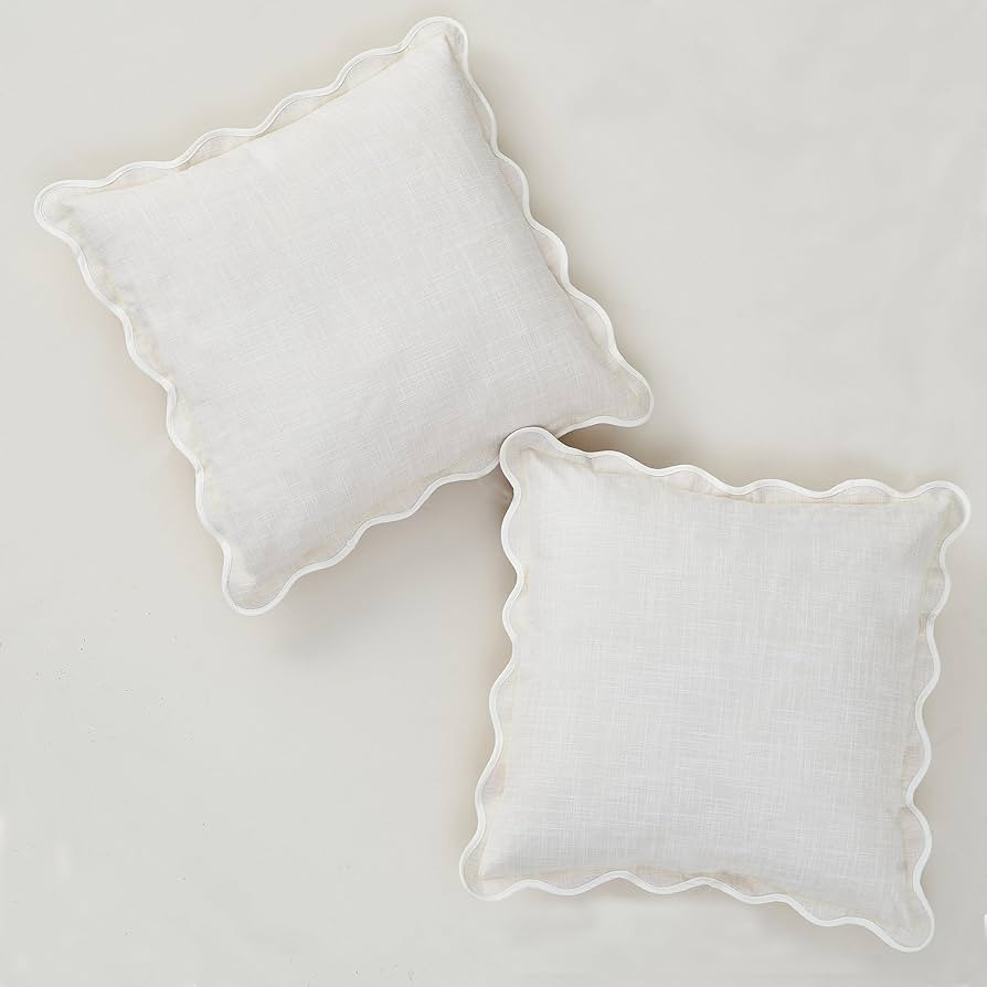 Scalloped Throw Pillow Covers Set of 2 for Living Room, Gift Ideas, Soft Cotton & Cozy Linen, Boh... | Amazon (US)