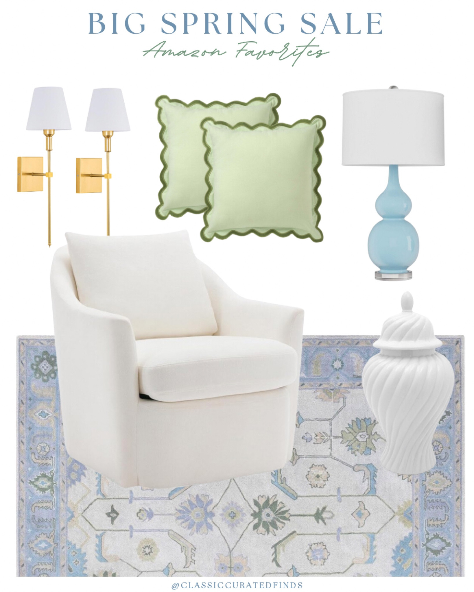 Grandmillennial Amazon Big Spring Sale favorites!🩵

Home decor, Oushak, Swivel Chair, Scalloped Pillow, Ginger Jar, Lamp, Amazon Home

#LTKhome #LTKsalealert