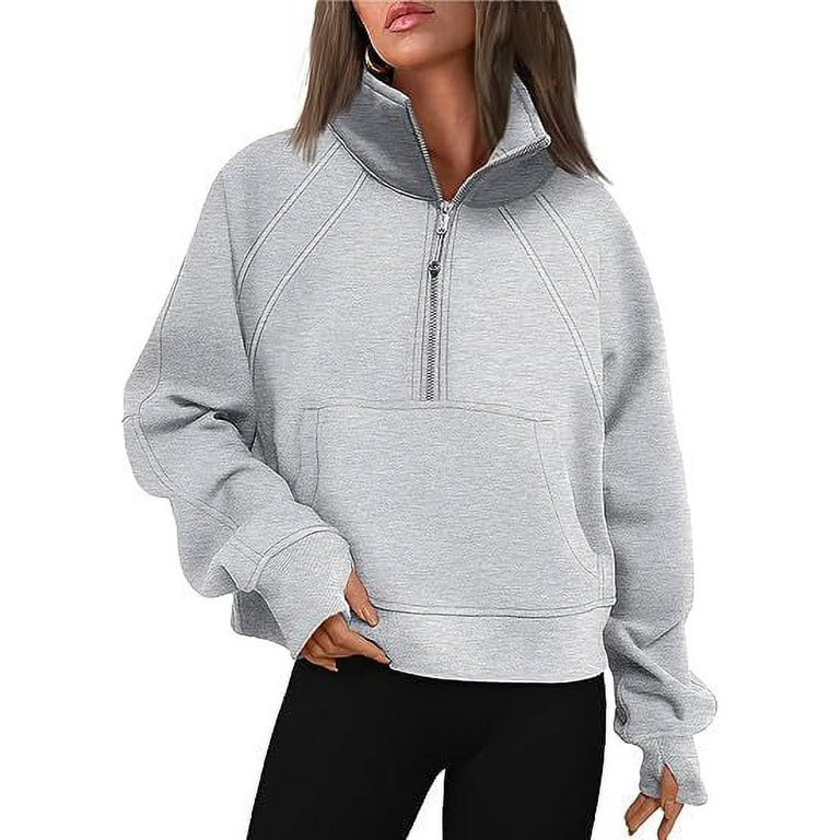 Womens Half Zip Sweatshirts Cropped Hoodies Fleece Quarter Zip Up Pullover Sweaters Thumb Hole Fa... | Walmart (US)