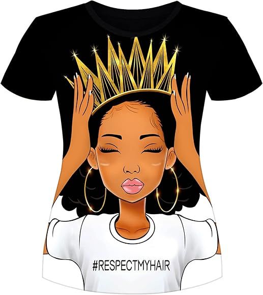 Women's T-Shirts Black History Month Afro Word Art Natural Hair 3D Floral Print Casual Tops for W... | Amazon (US)