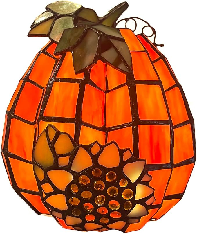 Bieye L10977 Pumpkin Sunflower Tiffany Style Stained Glass Accent Table Lamp for Home Decor (Oran... | Amazon (US)