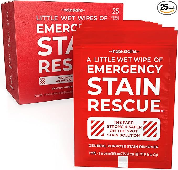 EMERGENCY STAIN Remover Spray – 25 Wipes - Couch Stain Remover for Clothes, Fabric, Silk, Linen... | Amazon (US)