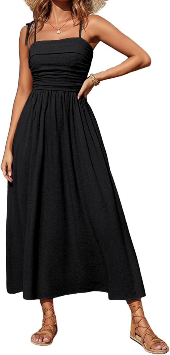 Sunny Spirit Women's Sleeveless Spaghetti Strap Maxi Dress 2026 Casual Boho Summer Dresses Smocked Long Beach Sundresses | Amazon (US)