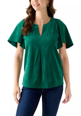 Women's V-Neck Flutter Sleeve Corduroy Top | Belk