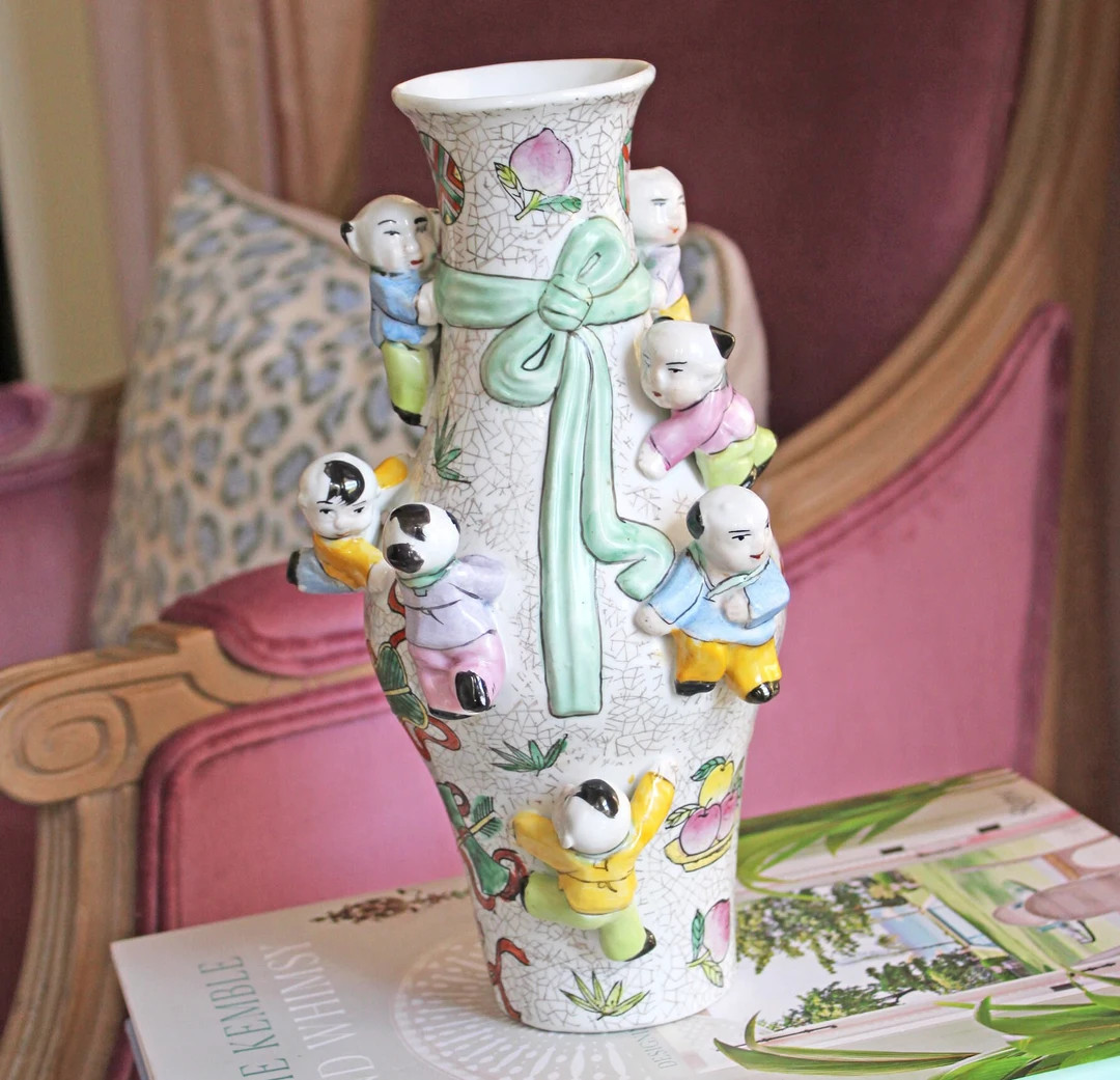 Vintage 10 Chinese Fertility Vase Hand Decorated in Macau Bird Floral Chinoiserie Famille Rose Va... | Etsy (US)