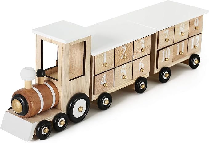 BRUBAKER Reusable Wooden Advent Calendar to Fill - White Locomotive with 24 Doors - DIY Christmas... | Amazon (US)