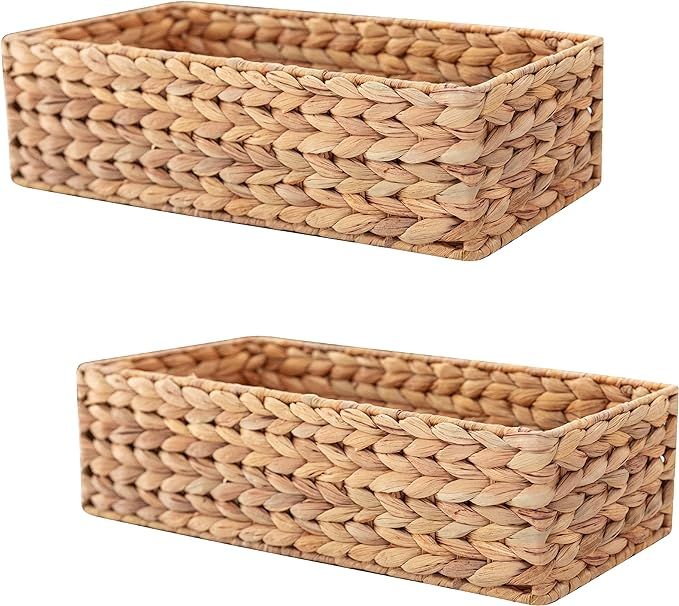 HOMESTEAD Water Hyacinth Storage Baskets, Long Narrow Rectangular Wicker Baskets for Bedroom, Liv... | Amazon (US)