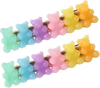 Pastel Rainbow Colored Gummy Bear Candy Hair Clip Barrette Accessory Set of Two, One Size | Amazon (US)