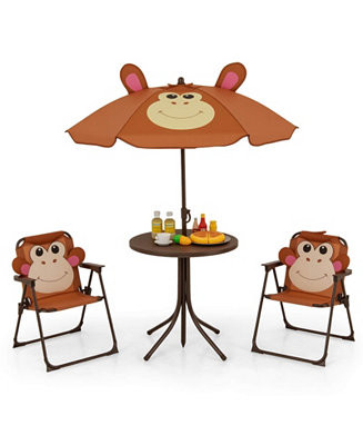 CostwayKids Picnic Table & Chair Set with 2 Folding Chairs & Height Adjustable Umbrella | Macy's