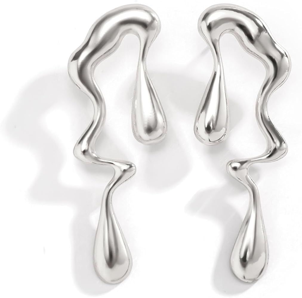 Irregular Drop Earrings for Women, Molten Liquid Design Drop Dangle Earrings, Women's Personalize... | Amazon (US)