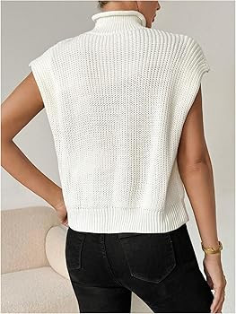 Women's Textured High Neck Cap Sleeve Sweater Vests Cable Knit Casual Loose Top Knitwear | Amazon (US)