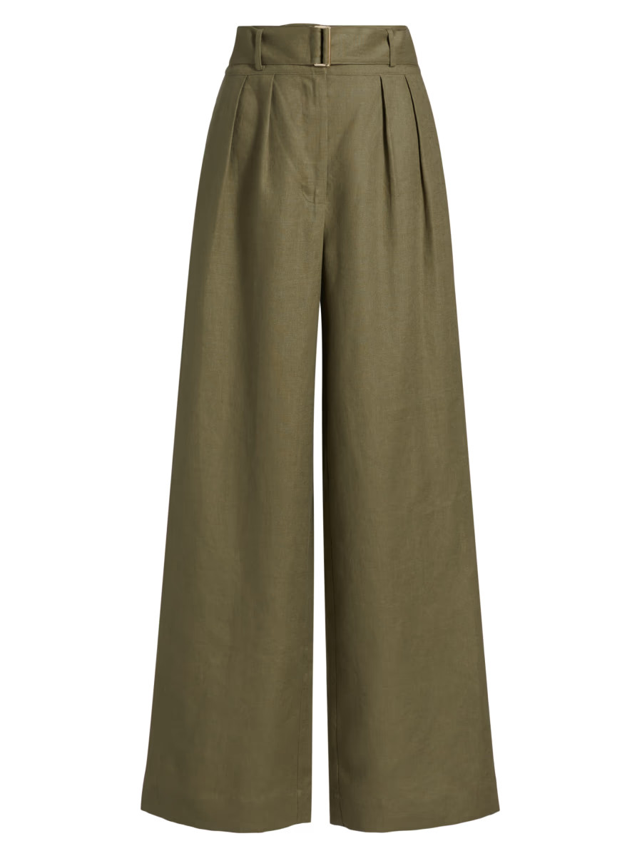 Alina Belted Pleated Linen Wide-Leg Pants | Saks Fifth Avenue