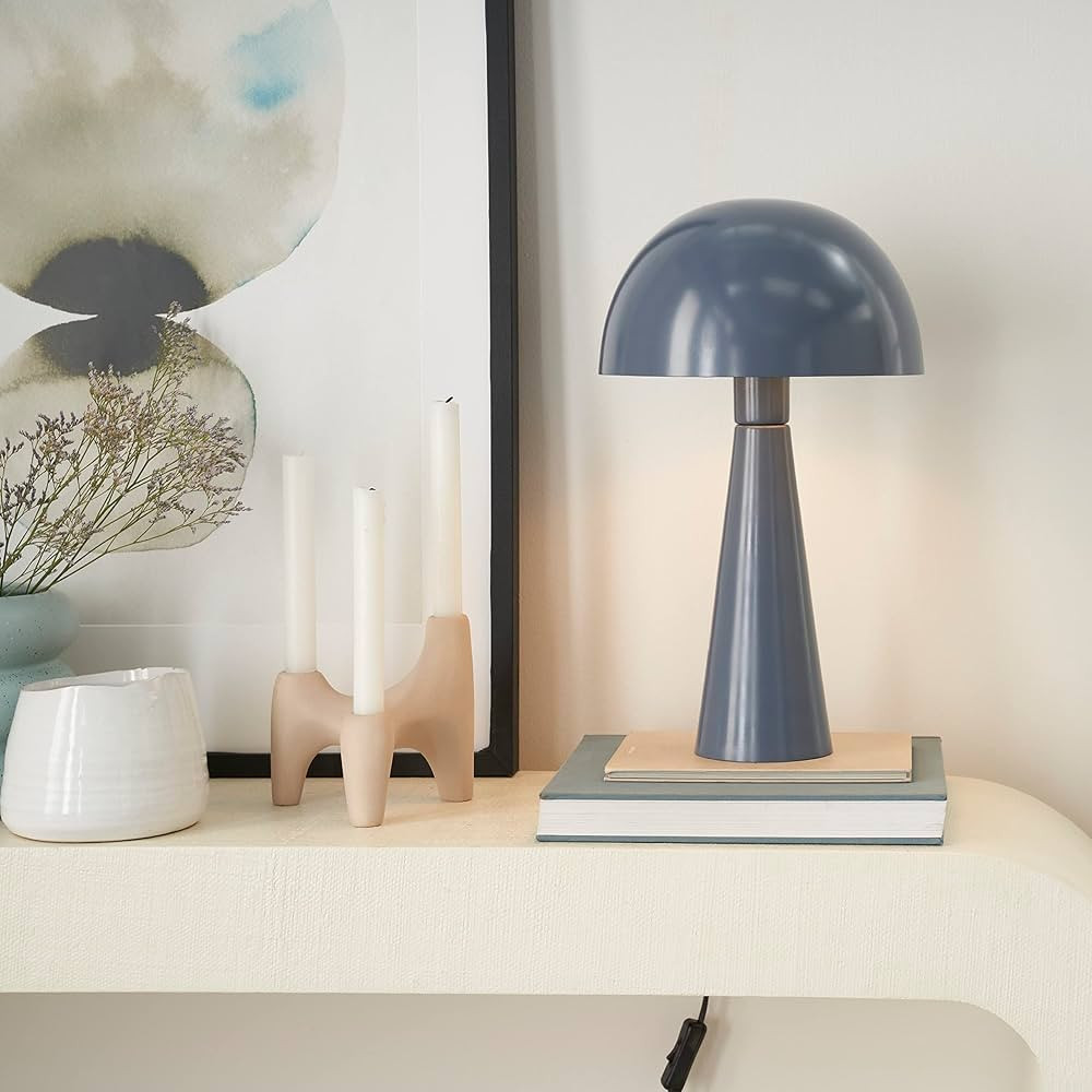 Nourison 16" Grey Modern Mushroom Accent Table Lamp with Plug in Cord, Minimalist Metal Dome Shad... | Amazon (US)