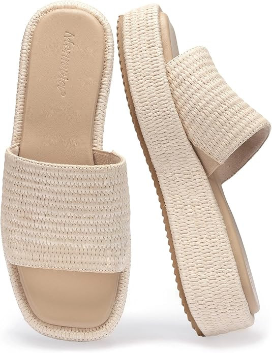 Monrovia Platform Sandals Women Raffia Espadrille Slides, Woven Straw Flatform Beach Sandals Wome... | Amazon (US)