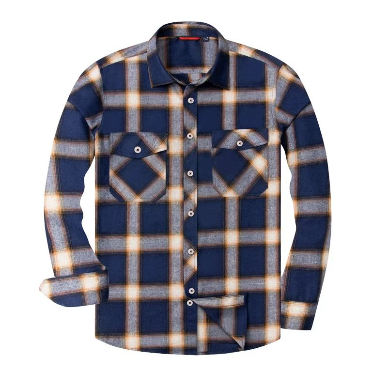 Alimens & Gentle Mens Buffalo Plaid Shirts Long Sleeve Cotton Shirt with Pockets | Walmart (US)