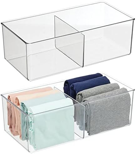 mDesign Storage Box with 2 Compartments - Practical Bedroom Storage Box - BPA Free Plastic Clothe... | Amazon (US)