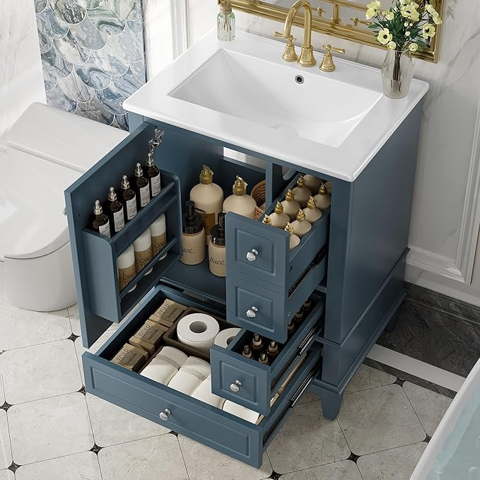 24" Bathroom Vanity with Sink, Harper & Bright Designs Free Standing Single Vanity Set with 3 Dra... | Amazon (US)