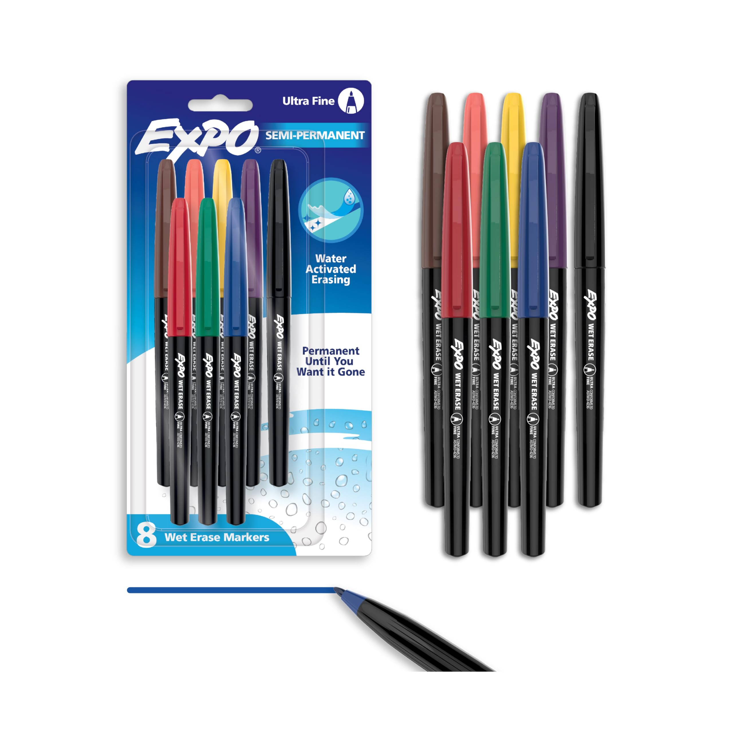 EXPO Vis-a-Vis Wet Erase Marker Set, Fine Tip, Assorted Colors, 8 Count | Amazon (US)