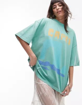 Topshop - T-shirt oversize avec motif « Capri » - Vert | ASOS (Global)