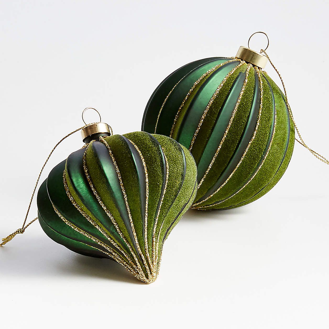 Green and Gold Flocked Onion Ornament | Crate and Barrel | Crate & Barrel