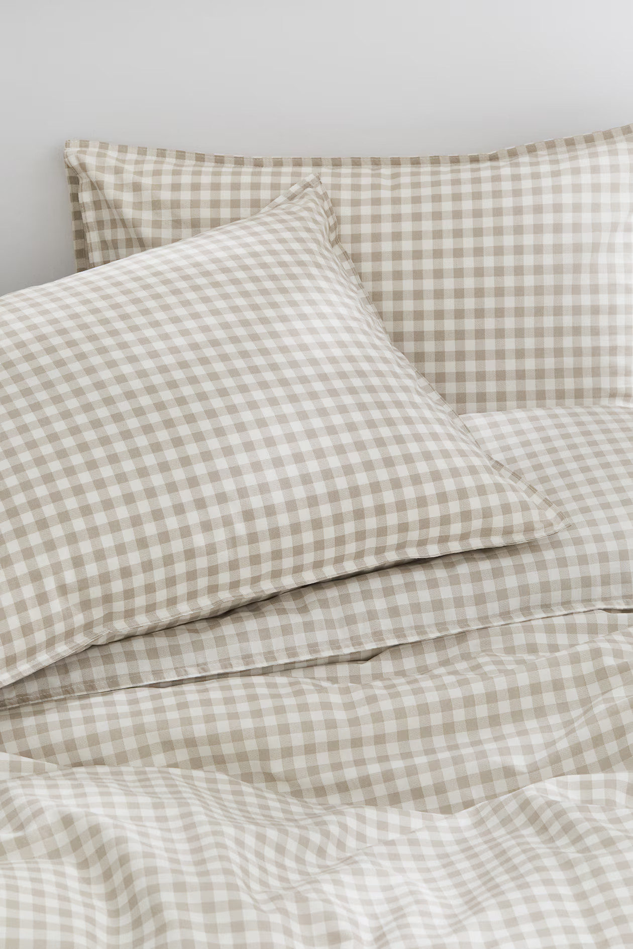 Patterned King/Queen Duvet Cover Set - Light taupe/gingham checked - Home All | H&M CA | H&M (US + CA)