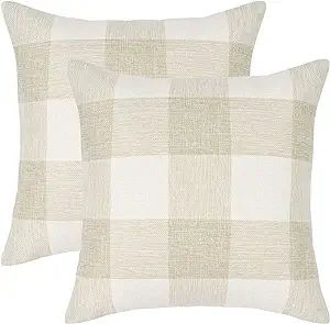 Yastouay Buffalo Plaid Throw Pillow Covers Set of 2 Square Pillow Cover Case Cream & White Buffal... | Amazon (US)