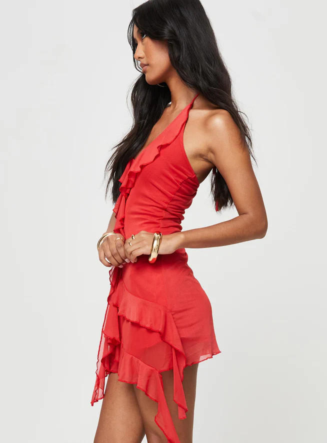 Fig Ruffle Mini Dress Red | Princess Polly US