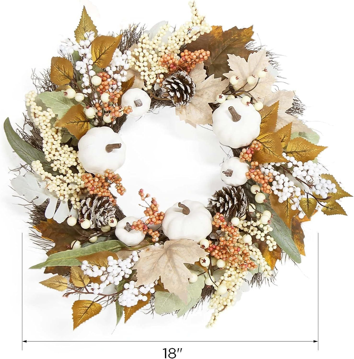 Fall Decor - Fall Wreaths for Front Door - 18 Inch Autumn Maples Leaf Pumpkin Pine Cone Berry Wre... | Amazon (US)