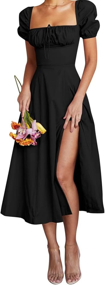 Linsery Women's Puff Sleeve Floral Maxi Dress Elegant Square Neck Cottagecore Boho Split Long Dre... | Amazon (US)