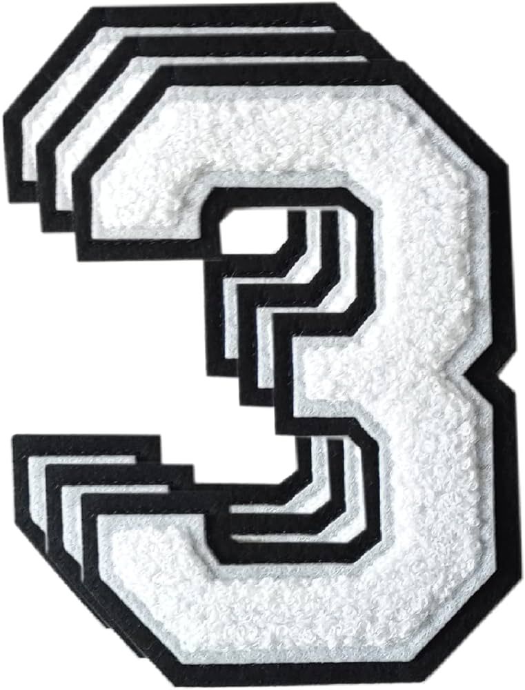TXSN 3PCS White Chenille Numbers Patch, Large Size 4-1/2" Iron on Number Patches Varsity Patches ... | Amazon (US)