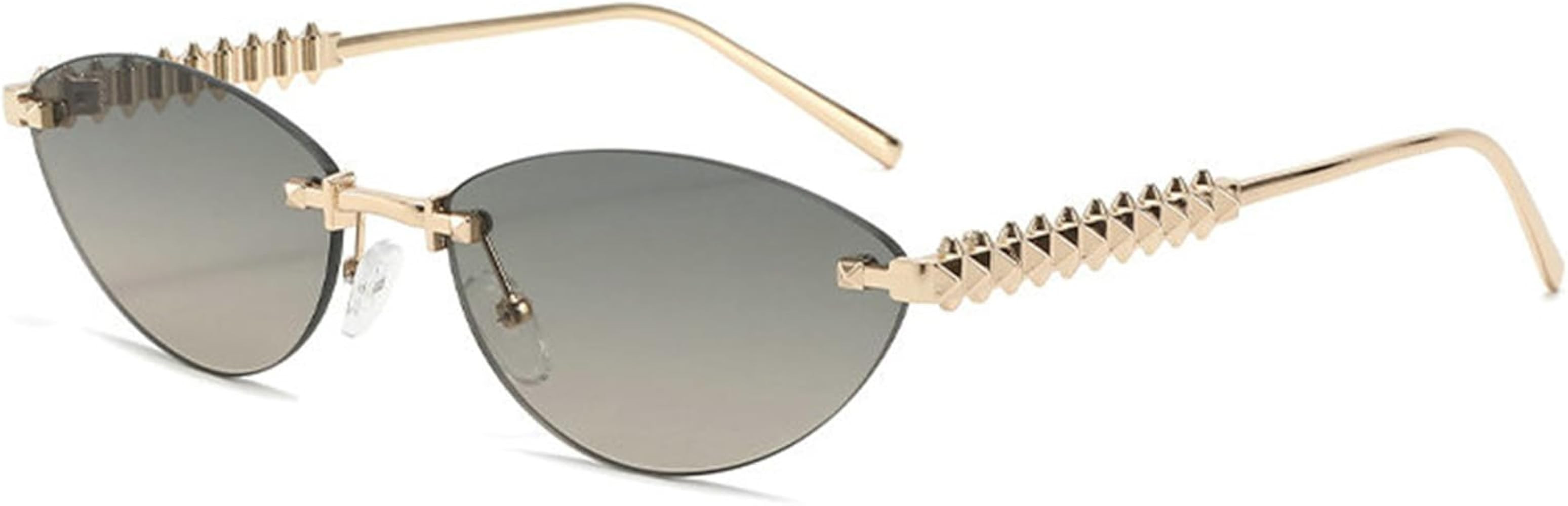 willochra Trendy Rimless Cat Eye Metal Sunglasses Vintage Small Oval Outdoor Eyewear UV400 Protec... | Amazon (US)
