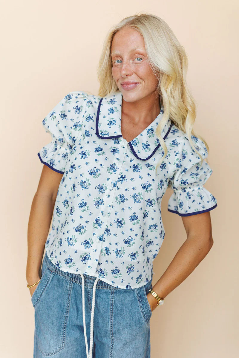 Margaret Floral Top in Blue | Henly