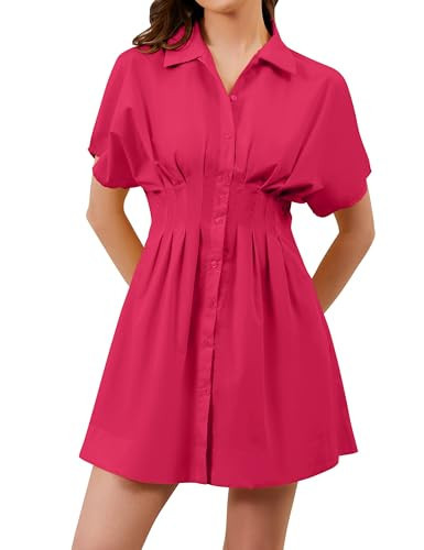 MSBESYOR Striped Button Down Pleated Shirt Dress for Women Rose Pink | Amazon (US)