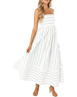 chouyatou Women's Striped Back Smocked Maxi Dress Sexy Spaghetti Strap Cut Out Flowy Swing Long D... | Amazon (US)