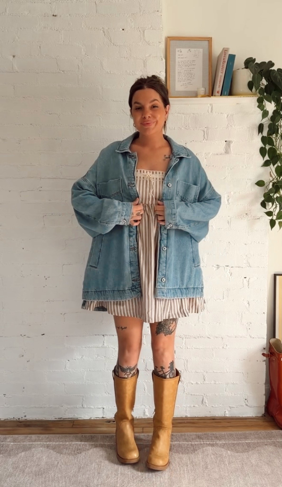 the most darling dress for spring (it’s actually a romper!!!) wearing a size small ◡̈ and a medium in the denim jacket! boots are TTS!

#LTKgrwm #LTKootd #LTKmomlife