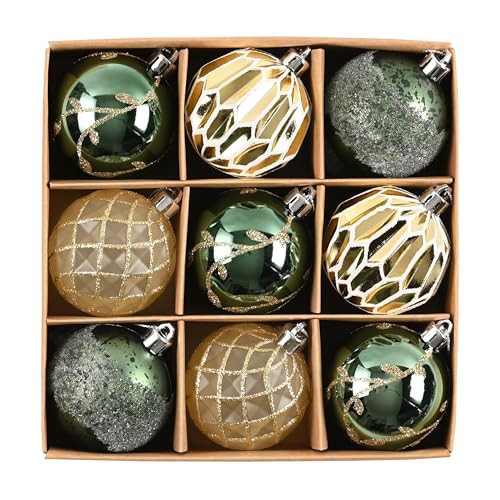 DecorbyHannah Christmas Tree Ornaments, 9ct 2.36 inches Emerald Green Gold Christmas Ornaments for Tree Decorations, Shatterproof Plastic Hanging Ball Bulk for Xmas Home Indoor Party Table Decor | Amazon (US)