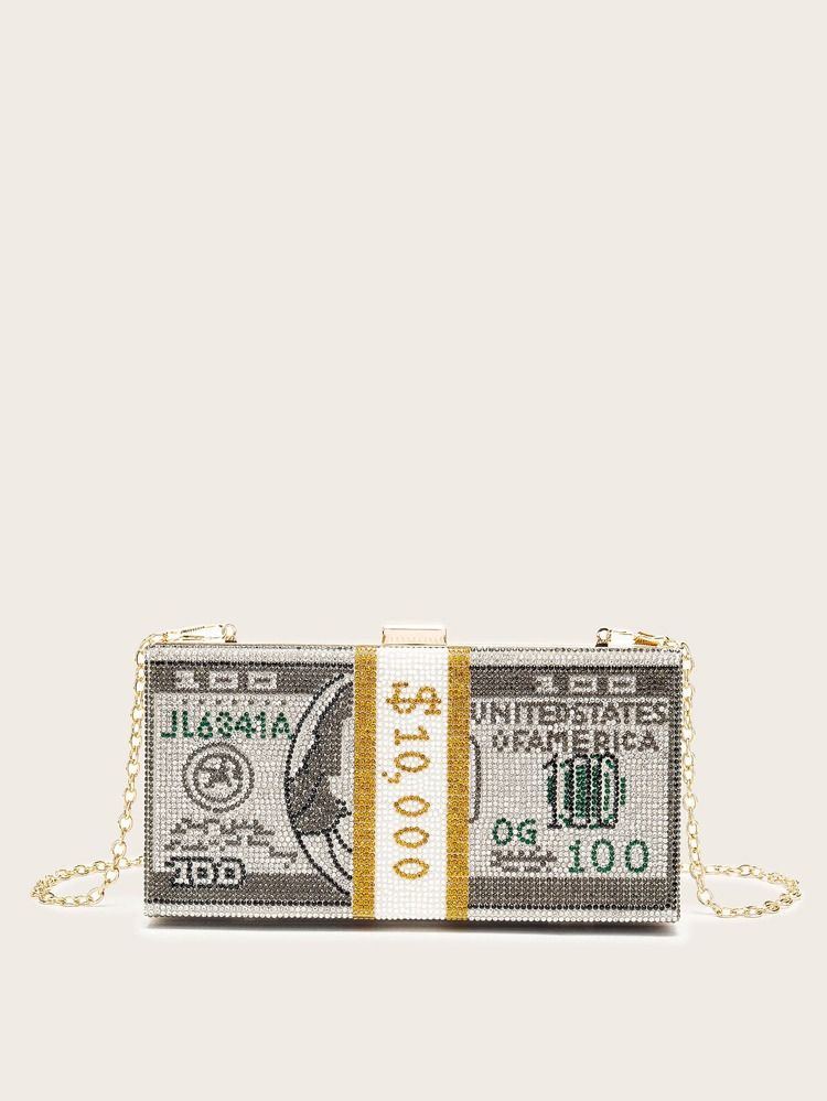 Rhinestone Money Design Clutch Bag | SHEIN