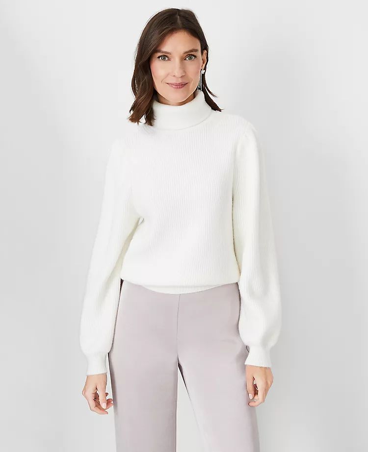 Ribbed Turtleneck Puff Sleeve Sweater | Ann Taylor (US)