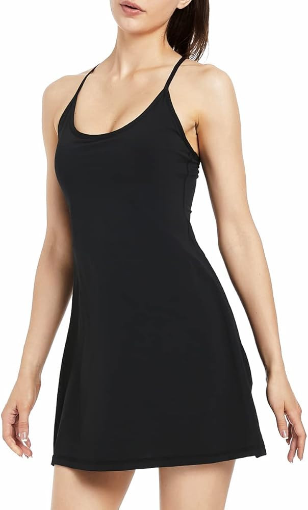 Women's Exercise Workout Dress with Built-in Bra & Shorts Pocket Athletic Sleeveless Dress for Golf  | Amazon (US)