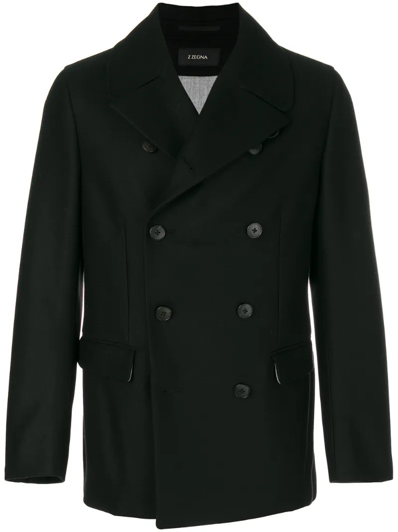 Z Zegna - wide lapel peacoat - men - Polyamide/Cupro/Wool - 50, Black, Polyamide/Cupro/Wool | FarFetch US