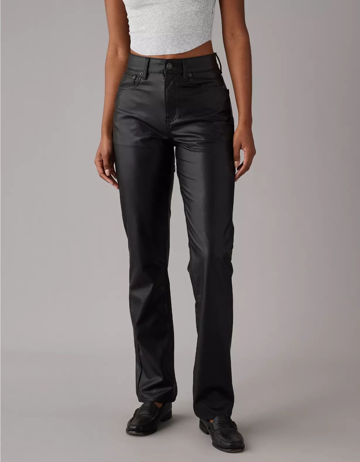 AE Stretch Vegan Leather Super High-Waisted Straight Pant | American Eagle Outfitters (US & CA)